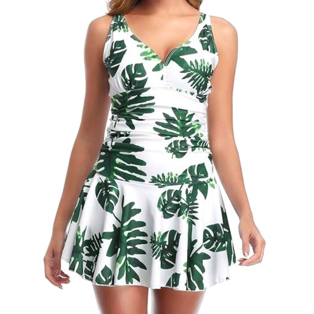 Plus Sz XXXL Floral Swimdress w/ shorts Tummy Control One Piece bathing romper